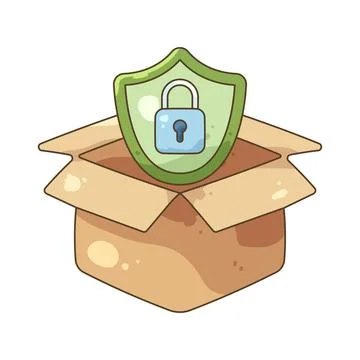 Illustration of open box with a security shield Stock Illustration