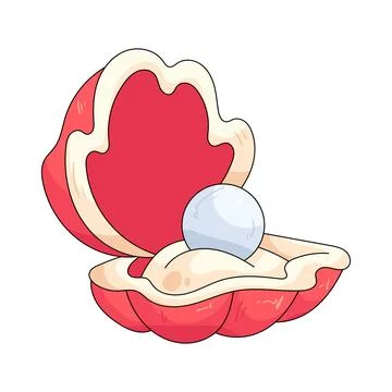 Illustration of open clam shell with pearl Stock Illustration