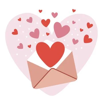 Illustration of an open envelope from which hearts fly out. Illustrates love  Stock Illustration
