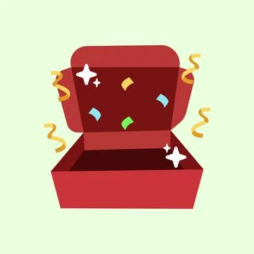 Illustration of an open red gift box decorated with ribbons Stock Illustration