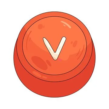 Illustration of orange rounded keycap marked with the letter V Illustrazione stock