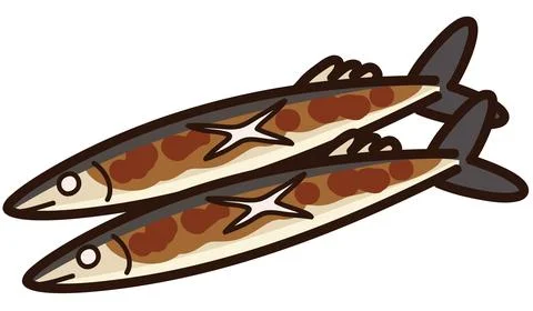 Illustration of outlined cooked saury fish Stock Illustration