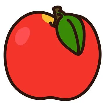 Illustration of outlined red apple with leaf Stock Illustration
