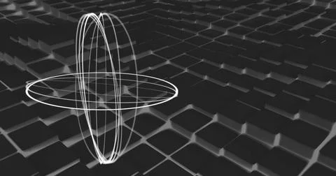 Illustration of oval shaped pattern against black square shapes, copy space 스톡 일러스트