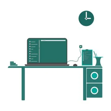 Illustration overtime to do deadline tasks. Laptop mock up on table. Stock Illustration