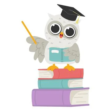 Illustration of an Owl Teacher Holding a Pointer Stick Stock Illustration
