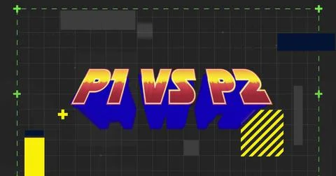 Illustration of p1 vs p2 text in view finder with geometric shape against gray Illustrazione stock