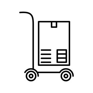An illustration of a package on a flatbed trolley line vector icon on a white Stock Illustration