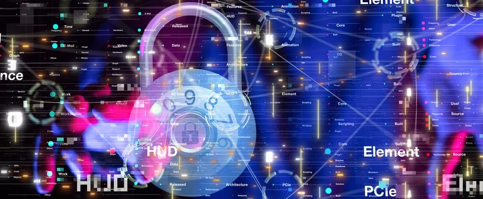 Illustration of a padlock against data background - cybersecurity, digital Stock Illustration