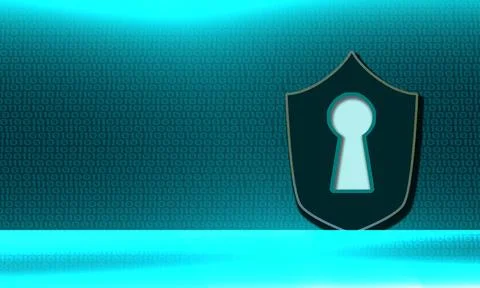 An illustration of a padlock on a blue background with binary codes on it - c Illustrazione stock