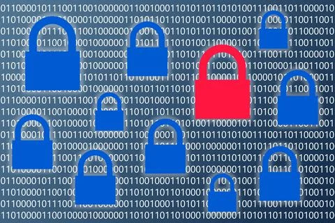 Illustration of padlocks against the binary number background Stock Illustration