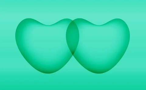 Illustration of Pair of Mint Green 3D Hearts on Gradient Pink Backdrop Stock Illustration