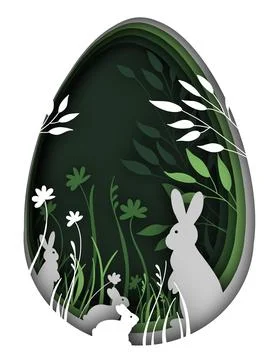 Illustration paper art easter egg and paper cut bunnies Stock Illustration