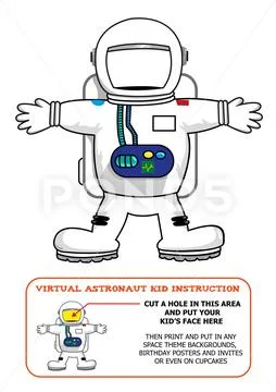 Illustration of a Paper Cut out Astronaut doll with instruction Stock Illustration
