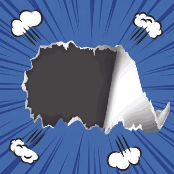Illustration of paper with retro speech bubbles on blue background torn in Illustrazione stock