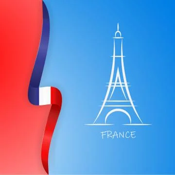 Illustration of Paris Eiffel Tower with flag of country France. Vector Illustrazione stock