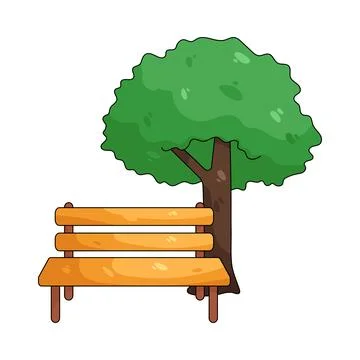 Illustration of park bench under a tree Stock Illustration
