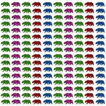 Illustration of a pattern of bear outlines filled with colorful backgrounds Illustrazione stock