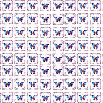 An illustration of a pattern of butterflies in colorful frames isolated on a  스톡 일러스트