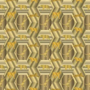 Illustration with pattern design of hexagonal figures with silhouettes of cat Stockillustratie