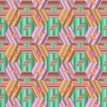 Illustration with pattern design of hexagonal figures with silhouettes of bir Stock-Illustration