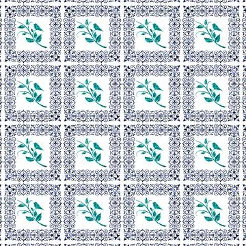 An illustration of a pattern of leaves in ornamental frames isolated on a whi イラスト素材