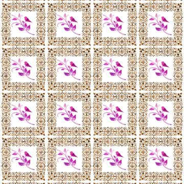 An illustration of a pattern of leaves in ornamental frames isolated on a whi Stock Illustration