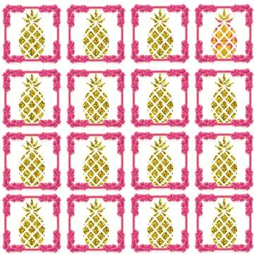 An illustration of a pattern of pineapples in pink frames isolated on a white Stock Illustration