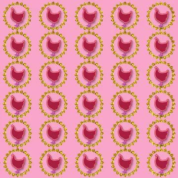 An illustration of a pattern of red roosters in round frames isolated on a pi イラスト素材