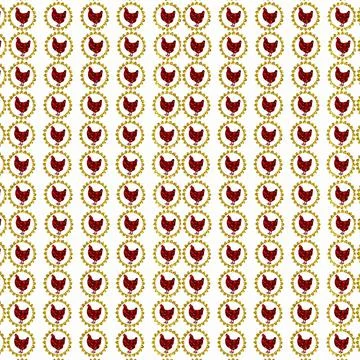 An illustration of a pattern of red roosters in round frames isolated on a wh 스톡 일러스트
