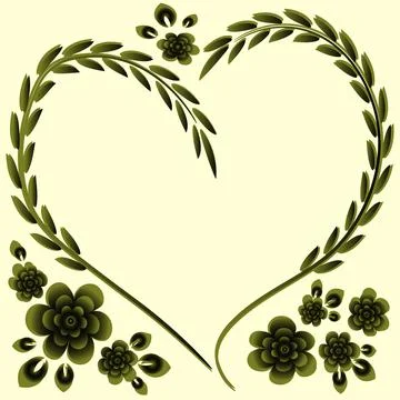 Illustration pattern on a square background - frame - heart and flowers - pos Stock Illustration