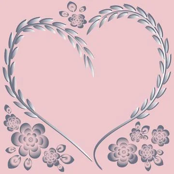 Illustration pattern on a square background - frame - heart and flowers - pos Stock Illustration