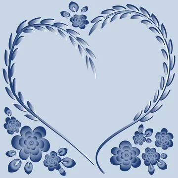 Illustration pattern on a square background - frame - heart and flowers - pos Illustrazione stock