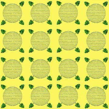 An illustration of a pattern of tree figures around globes isolated on a yell 库存插图