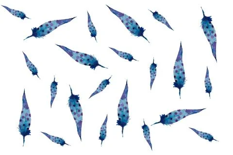 Illustration, pattern, watercolor feathers on a white background Illustrazione stock
