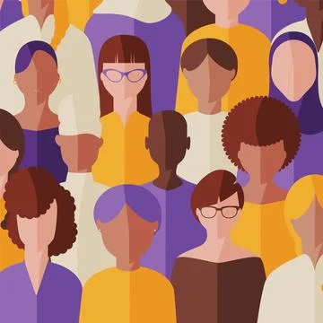 Illustration with pattern women of different ethnicities and different ages 스톡 일러스트