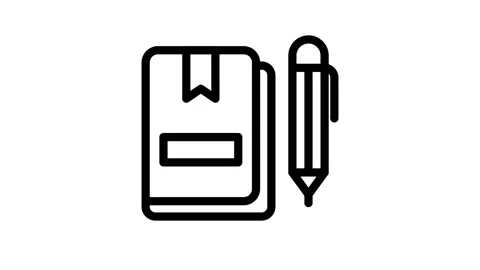 Illustration of a pen and notebook, representing education and creativity. Stock Footage 334998307