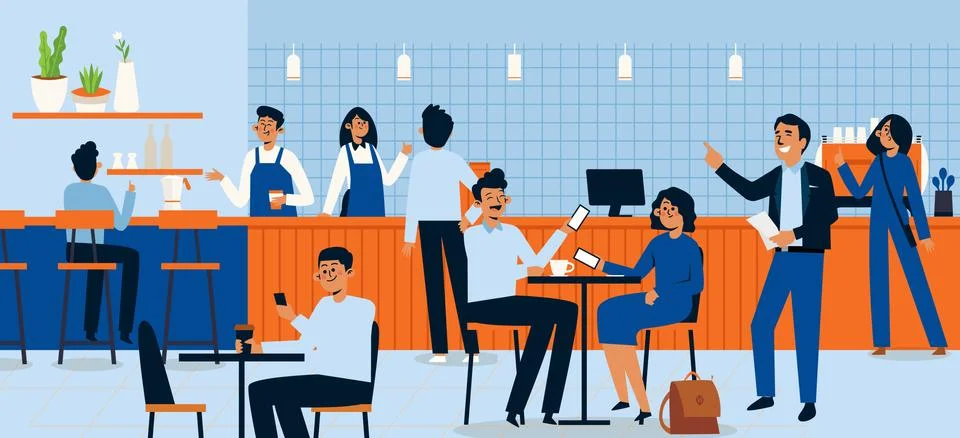 Illustration people eating in a food court. Stock Illustration