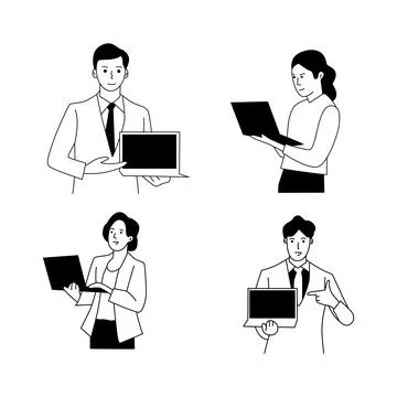 Illustration of people working with laptops Stock Illustration