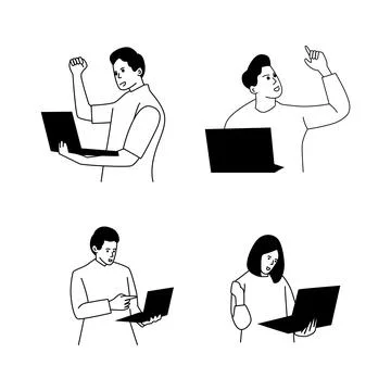 Illustration of people working with laptops Stock Illustration