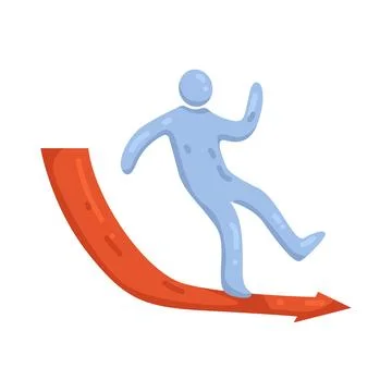 Illustration of Person Falling from a Declining Arrow Stock Illustration