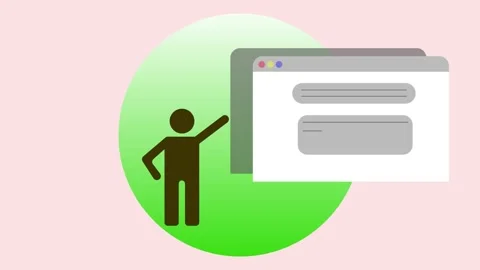 Illustration of a person pointing at a web browser window animated on a lig.. Stock Footage 274290659