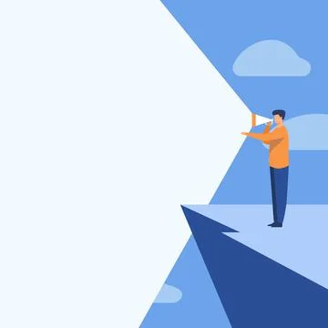 Illustration Of A Person Standing In Cliff Using Megaphone In One Hand Making 스톡 일러스트