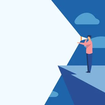 Illustration Of A Person Standing In Cliff Using Megaphone In One Hand Making イラスト素材