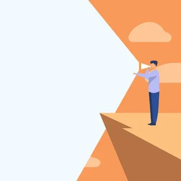 Illustration Of A Person Standing In Cliff Using Megaphone In One Hand Making イラスト素材