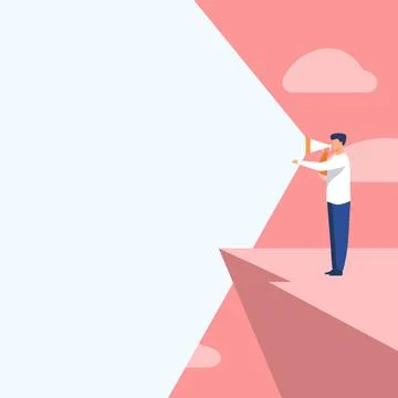 Illustration Of A Person Standing In Cliff Using Megaphone In One Hand Making イラスト素材