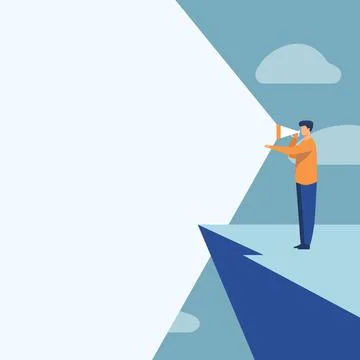 Illustration Of A Person Standing In Cliff Using Megaphone In One Hand Making 스톡 일러스트