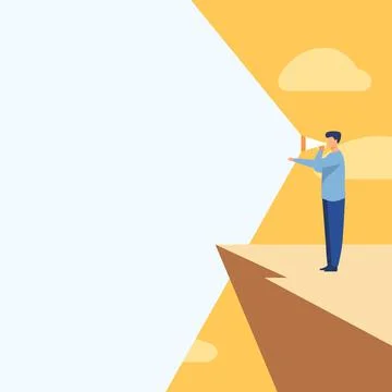 Illustration Of A Person Standing In Cliff Using Megaphone In One Hand Making 스톡 일러스트