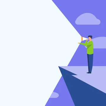 Illustration Of A Person Standing In Cliff Using Megaphone In One Hand Making Stock Illustration