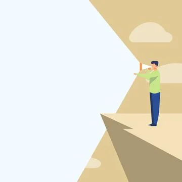 Illustration Of A Person Standing In Cliff Using Megaphone In One Hand Making Stock Illustration